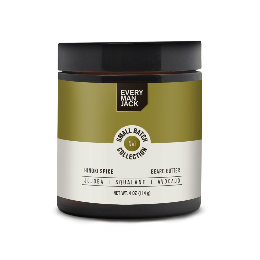 Every Man Jack Small Batch Beard Butter- Hinoki Spice Fragrance - Rejuvenates, Hydrates, and Styles Dry, Unruly Beards While Relieving Itch - Naturally Derived with Cocoa Butter and Shea Butter - 4-ounce