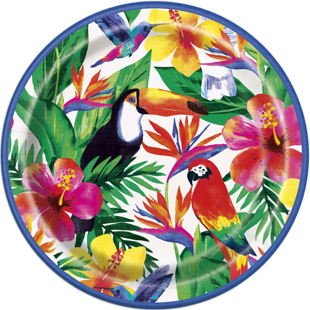 Palm Tropical Luau Round 9" Dinner Plates, 8ct