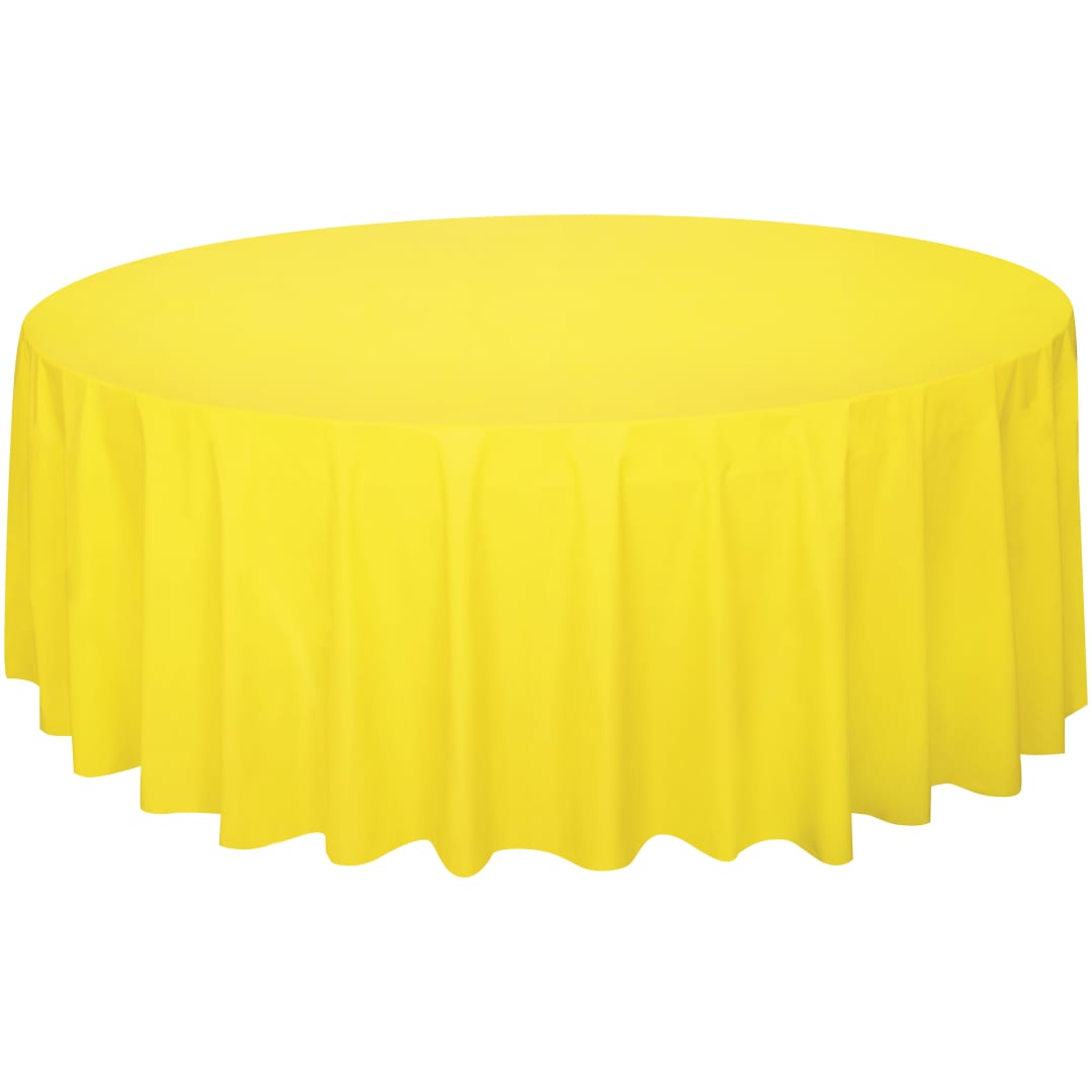 Neon Yellow Solid Round Plastic Table Cover, 84"