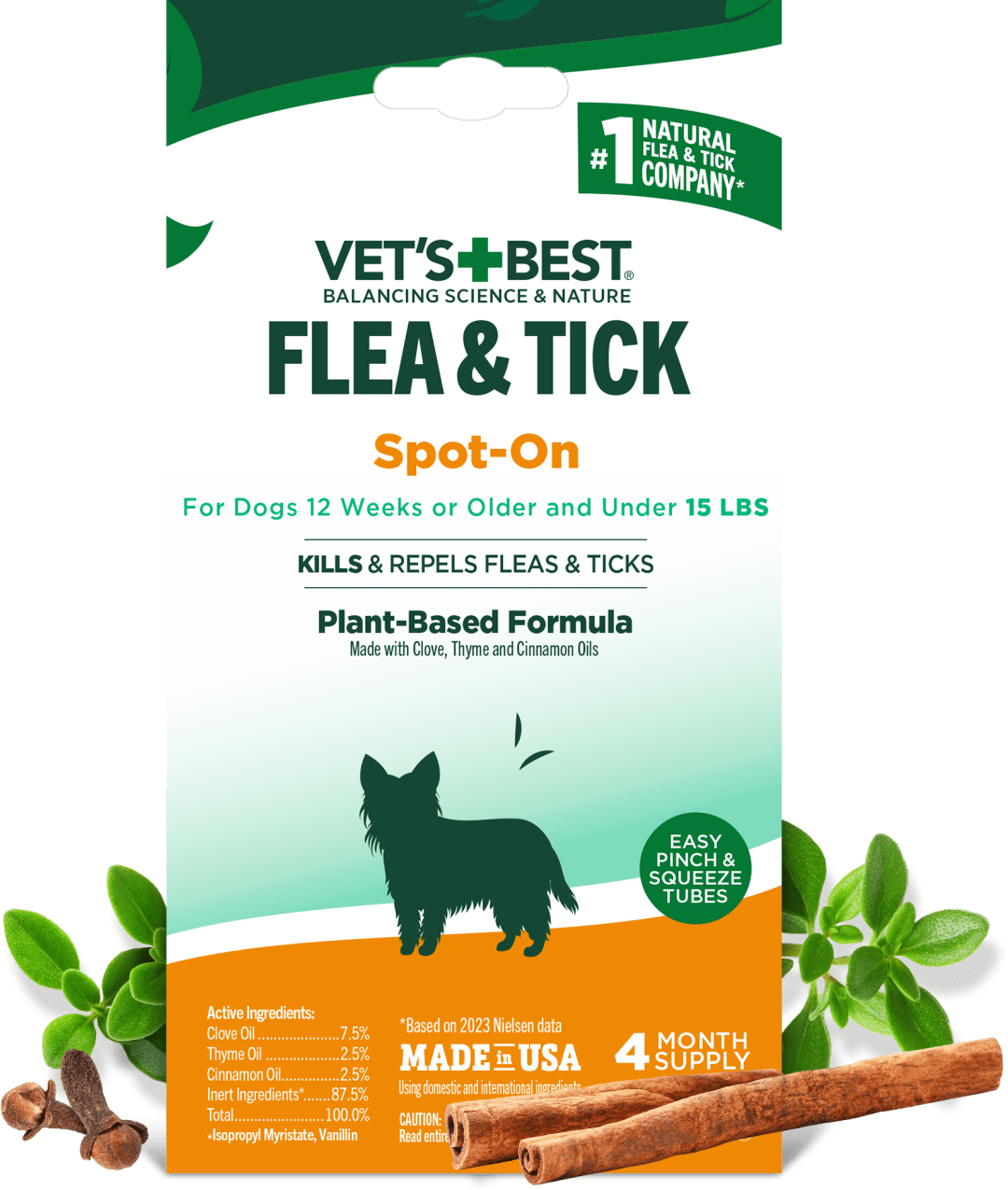 Vet's Best Flea and Tick Spot-on Drops - Topical Flea and Tick Prevention for Dogs - Plant-Based Formula - Certified Natural Oils For Small Dogs - 4 mo Supply
