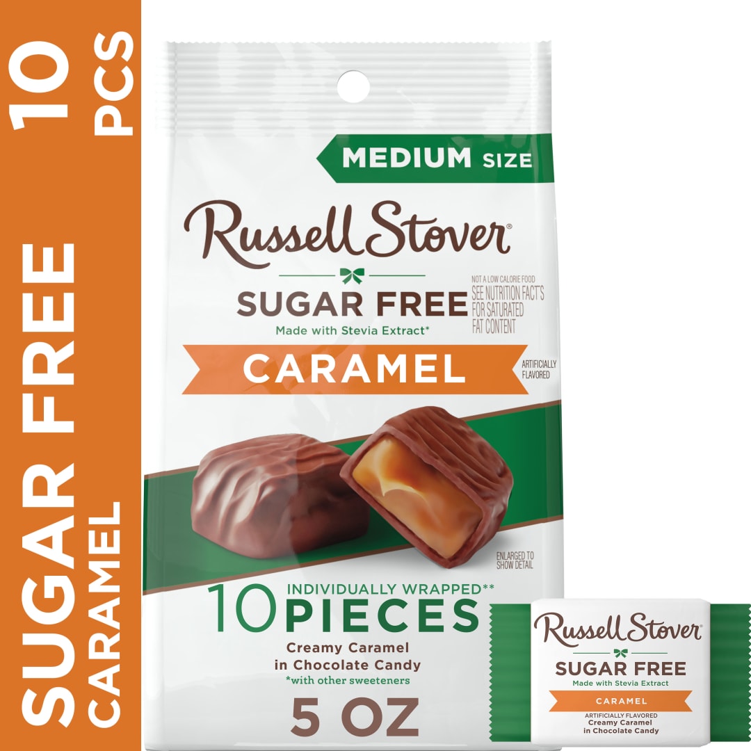 RUSSELL STOVER Sugar Free Caramel Chocolate Candy, 5 oz. bag