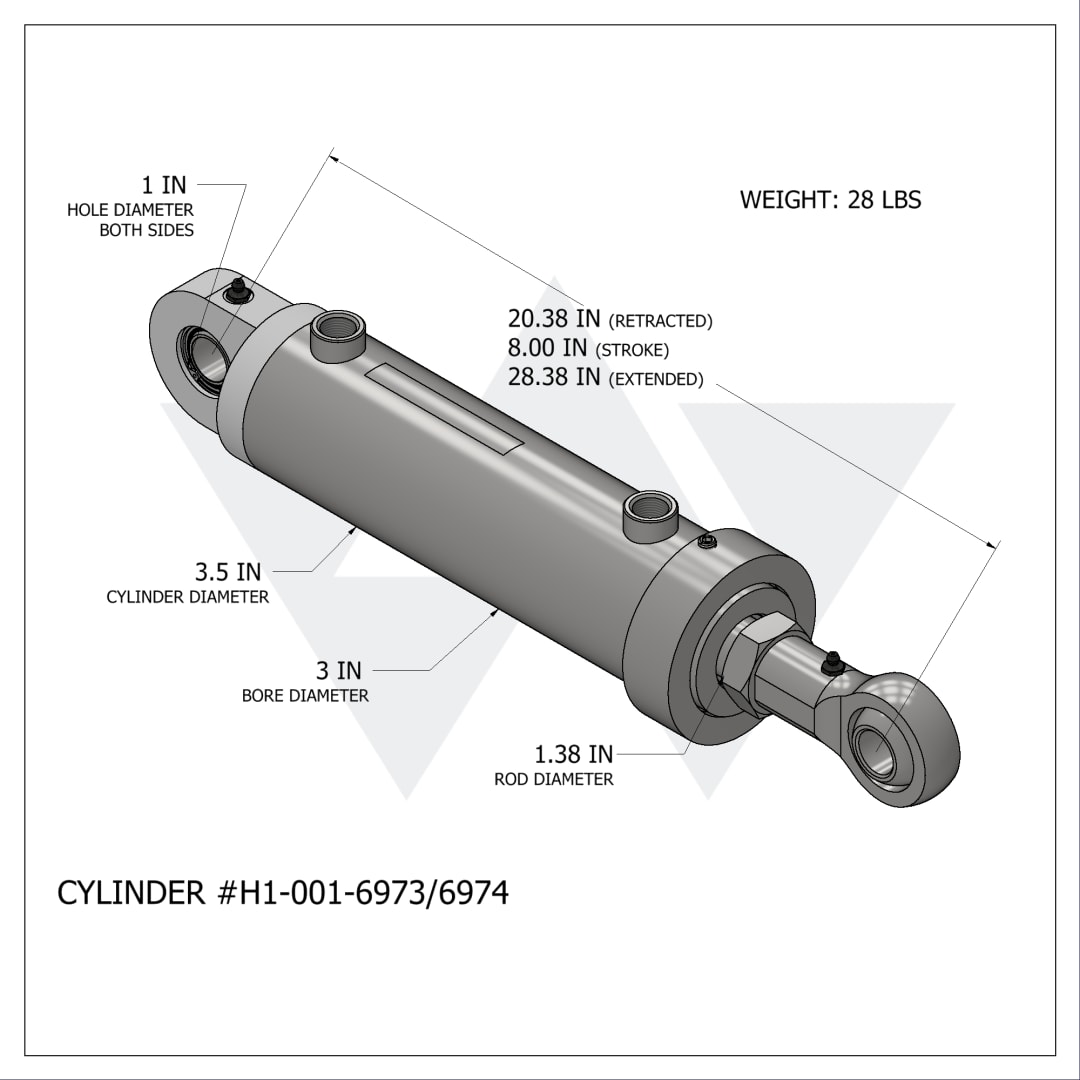 Wastebuilt® Replacement for Heil Grip/Dump Cylinder, Universal, Dual Ports (3" X 1.38" X 8")