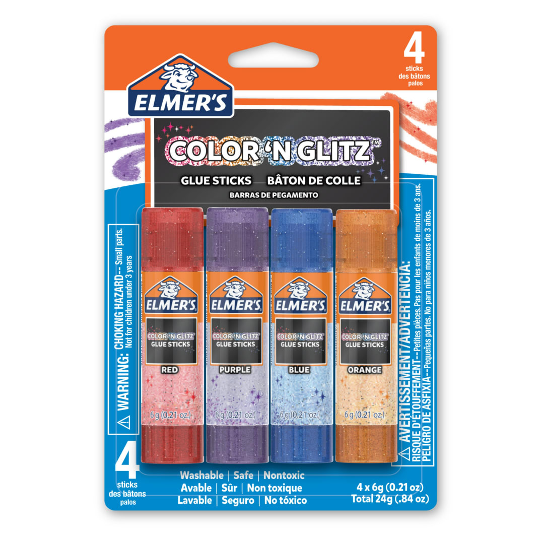 ELM 4CT 6G GLITTER GLUE STICKS REPACK