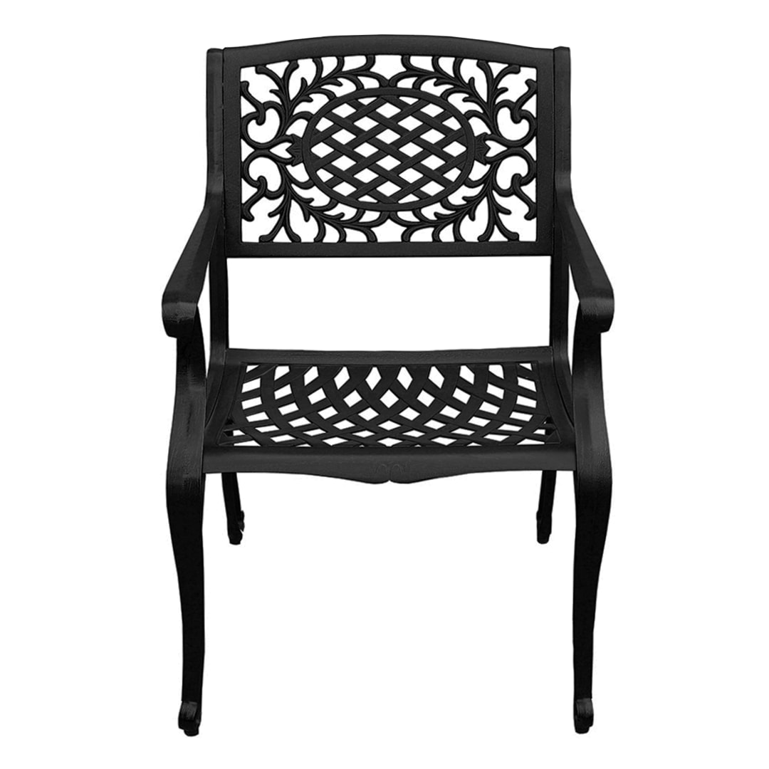 Ornate Traditional Outdoor Cast Aluminum Black Patio Dining Chair