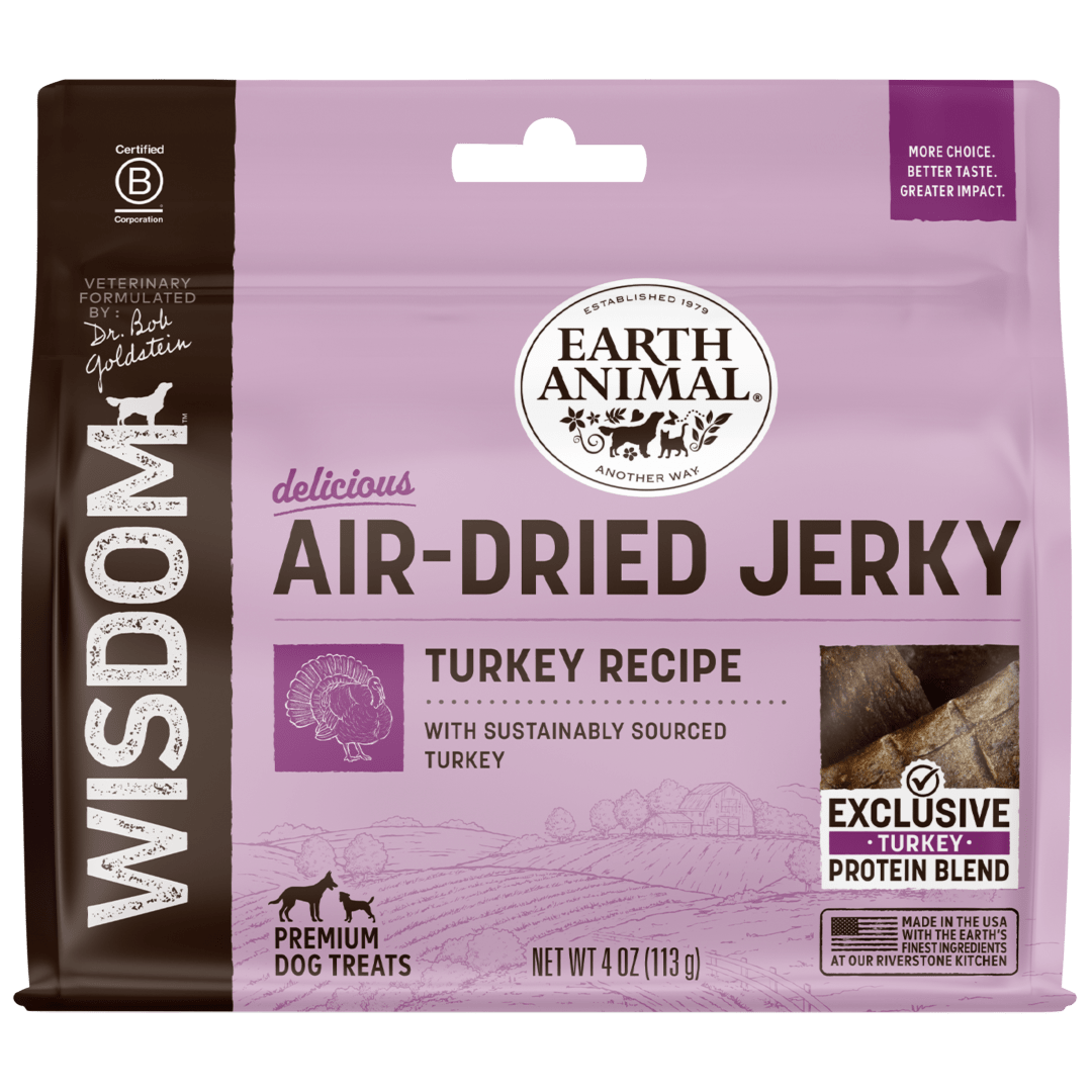 Earth Animal Wisdom Air-Dried Turkey Recipe Jerky Strips Dog Treats, 4 oz. Bag