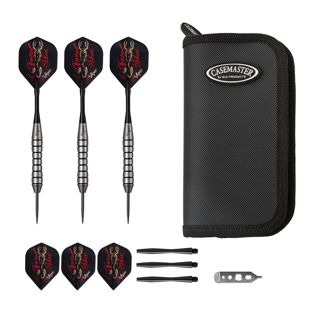 Viper Fatal Shot 24 Gram Steel Tip Darts & Casemaster Deluxe Black Dart Case