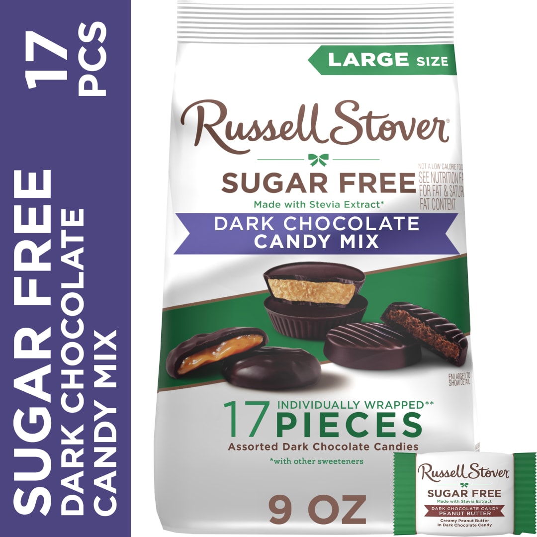 RUSSELL STOVER Sugar Free Dark Chocolate Candy Mix, 9 oz. bag