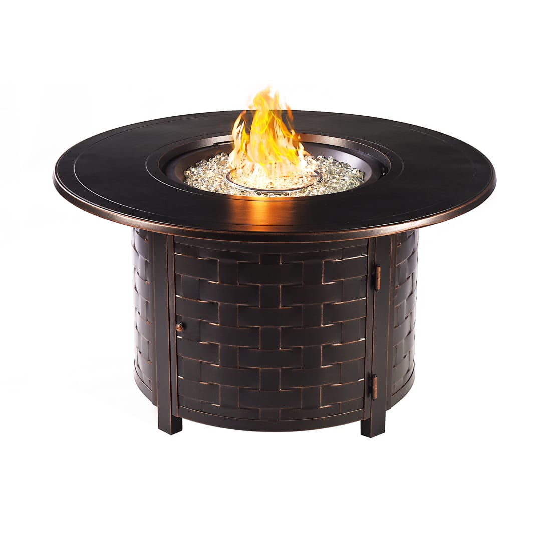 Aluminum Outdoor 44 in. Round Propane Fire Table with Fire Beads, Lid, Propane Tank Cover and Table Fabric Covers in Antique Copper Finish
