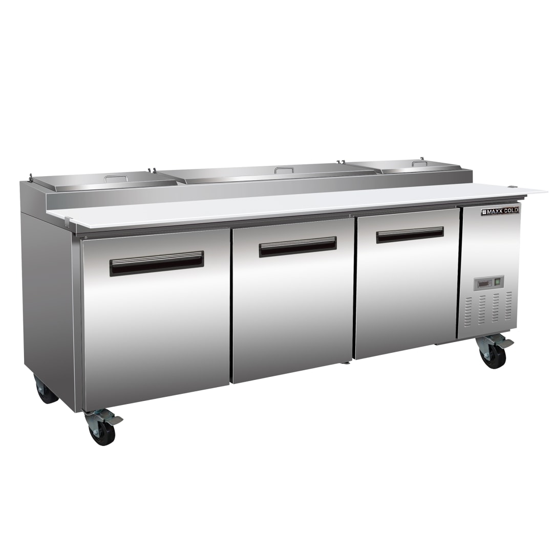 MXCPP92HC - Three-Door Refrigerated Pizza Prep Table in Stainless Steel