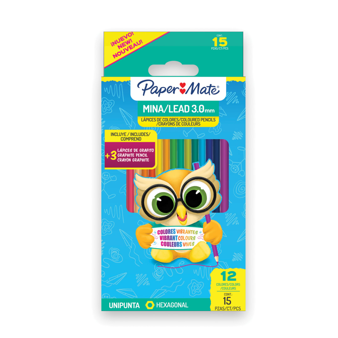 PM CLRD PENCILS HEX 12CT + 3 GRPHT PNCL