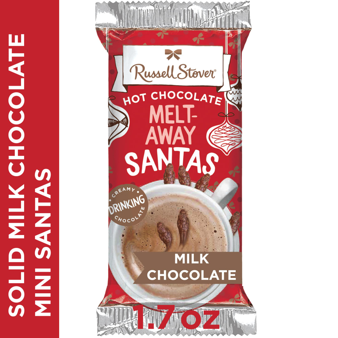 RUSSELL STOVER Christmas Hot Chocolate Melt-Away Milk Chocolate Candy Santas, 1.7 oz.