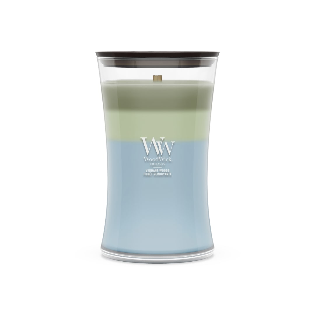 WoodWick Vela perfumada | Vela grande en forma de reloj de arena | Verdant Woods | Regalos perfectos para mujeres