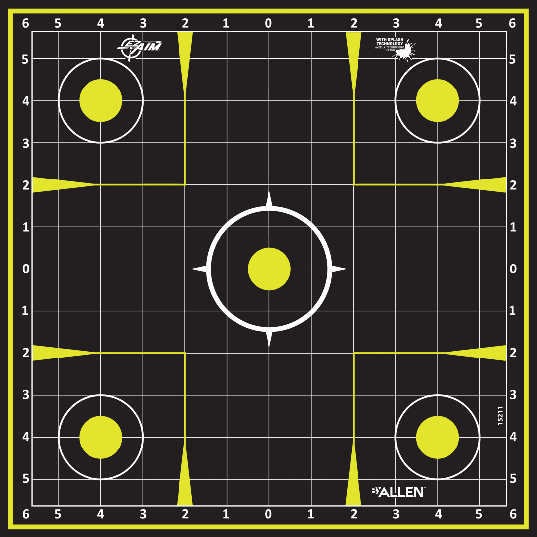 EZ Aim® Reactive Paper Shooting Targets, Sight-In Grid, Peel Away Target Pad, 12.5" Square, 30-Pack, Black/Chartreuse