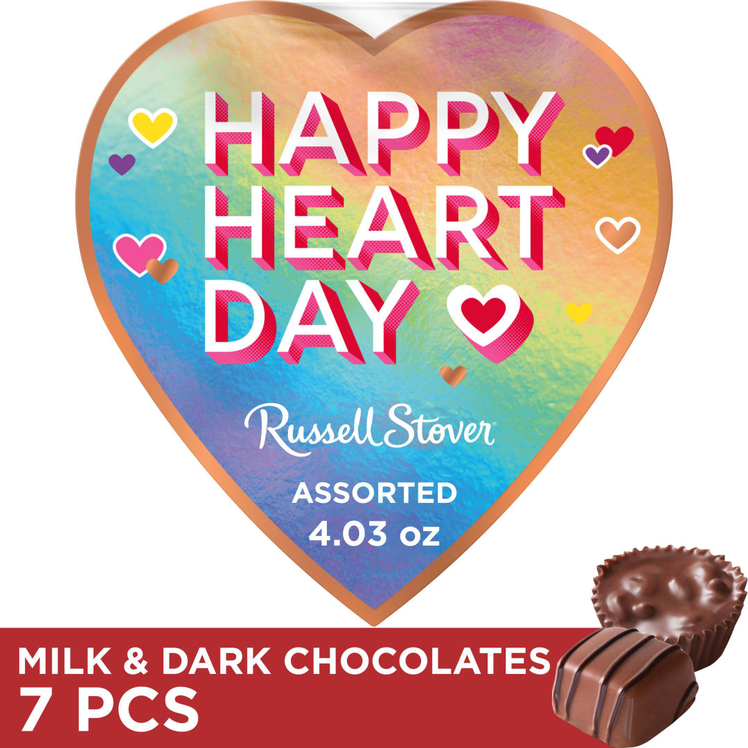 RUSSELL STOVER Valentine's Day Tween Heart Assorted Milk & Dark Chocolate Candy Gift Box, 4.03 oz.