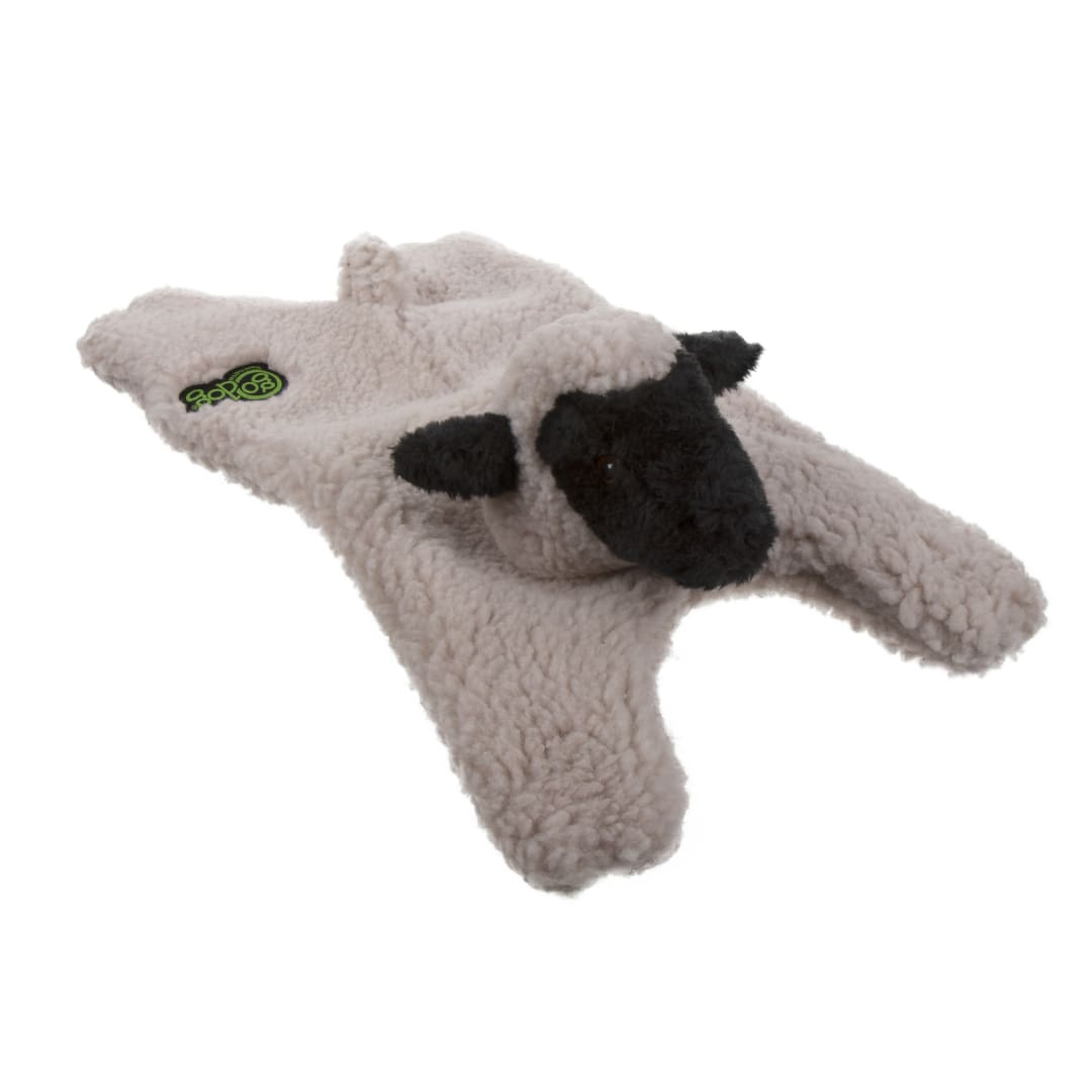 goDog Barnyard Buddies Lamb Squeaky Plush Flattie Dog Toy with Chew Guard Technology, Cream, Large