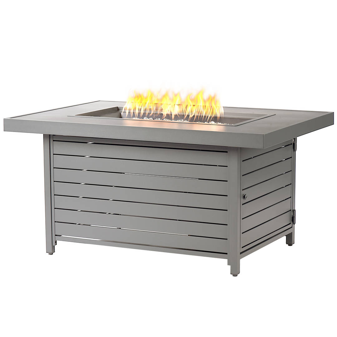 Rectangular 48 in. x 36 in. Aluminum Propane Fire Pit Table, Glass Beads, Two Covers, Lid, 55,000 BTUs in Grey Finish