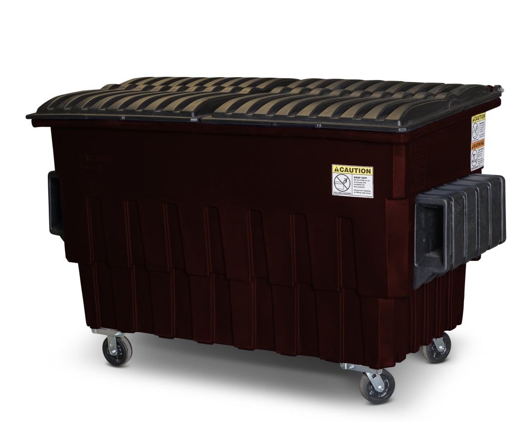 2 Cubic Yard 1000 lbs. Capacity Front Load Container (2 Standard Casters and 2 Swivel Casters) - Brown
