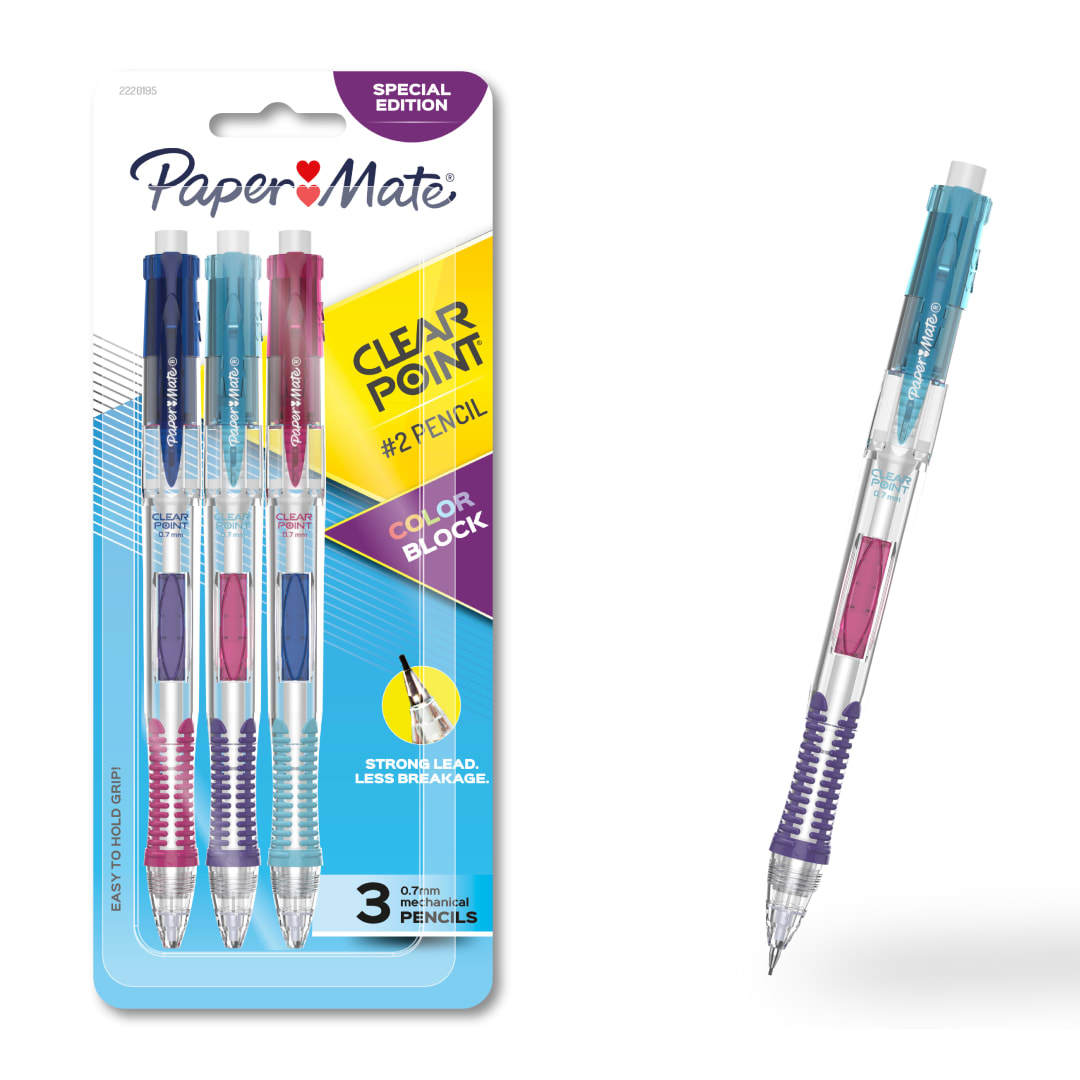 Paper Mate Clearpoint Mechanical Pencil, Color Block Special Edition, HB #2 Lead (0.7mm), 3 Count