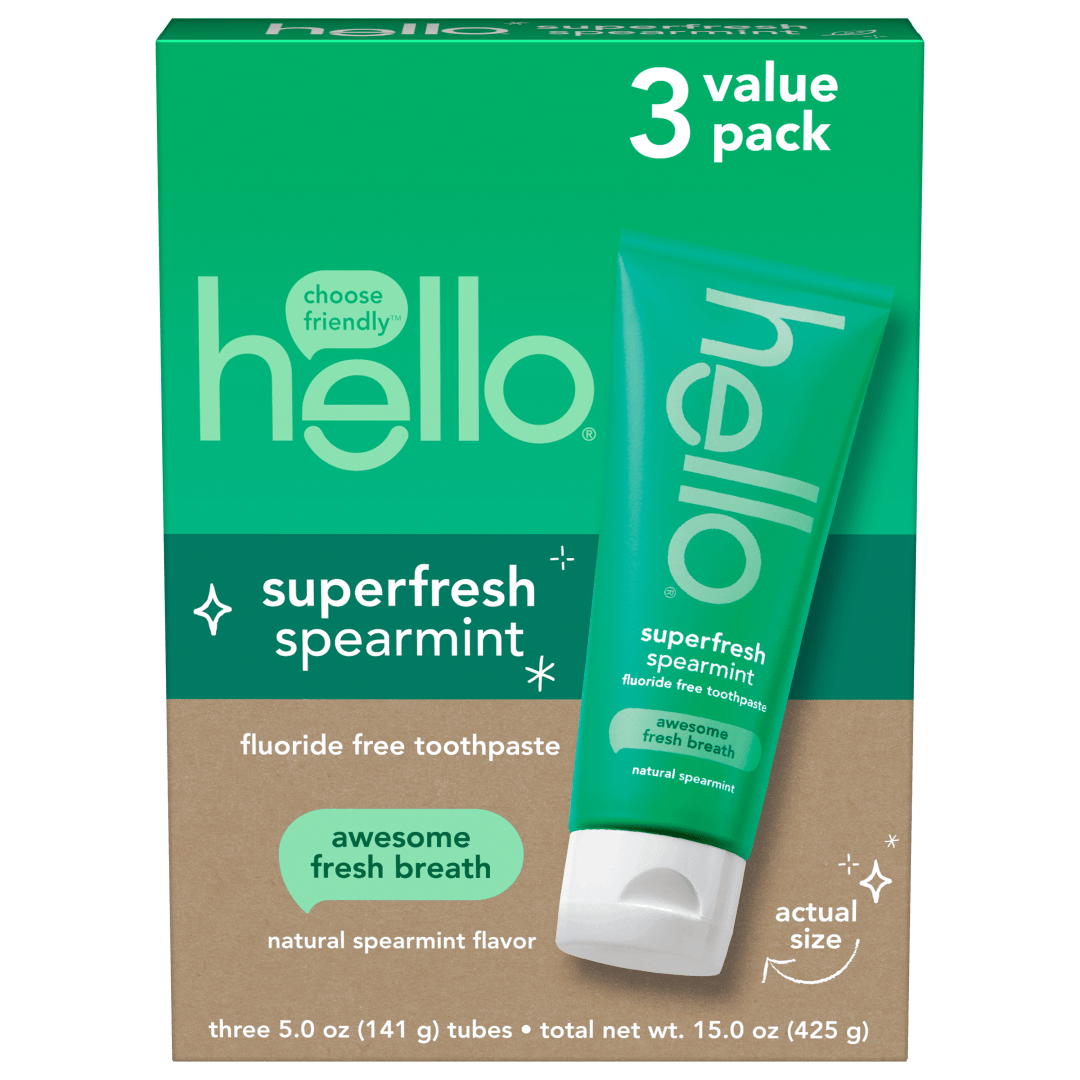 hello Superfresh Fluoride Free Toothpaste, Spearmint, 5.0 oz, 3 pk.