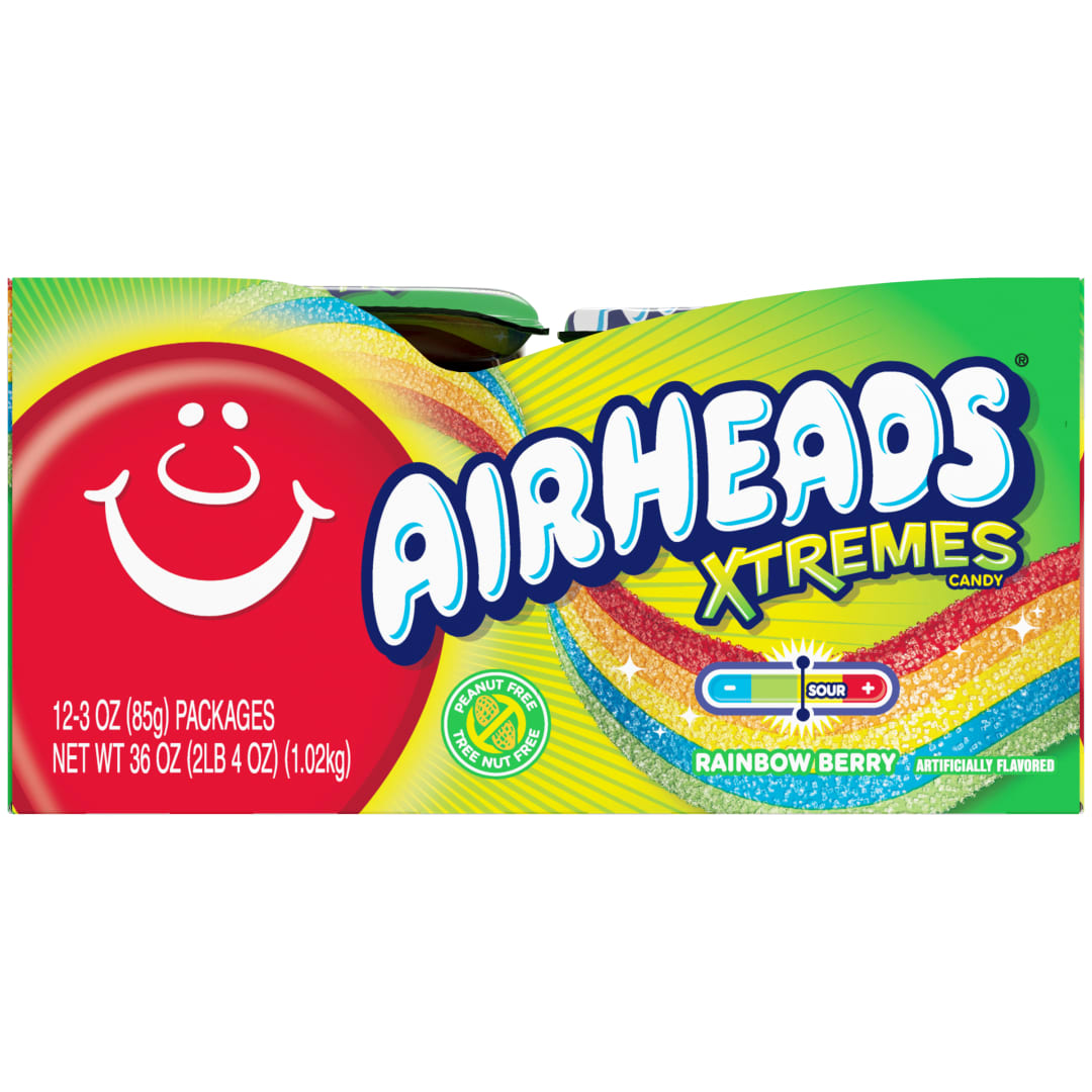Airheads Xtremes Belts Rainbow Berry 3 oz Trays - 12 Pack