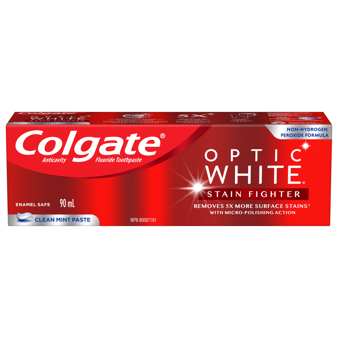 Colgate Optic White Stain Fighter Teeth Whitening Toothpaste, Clean Mint Paste