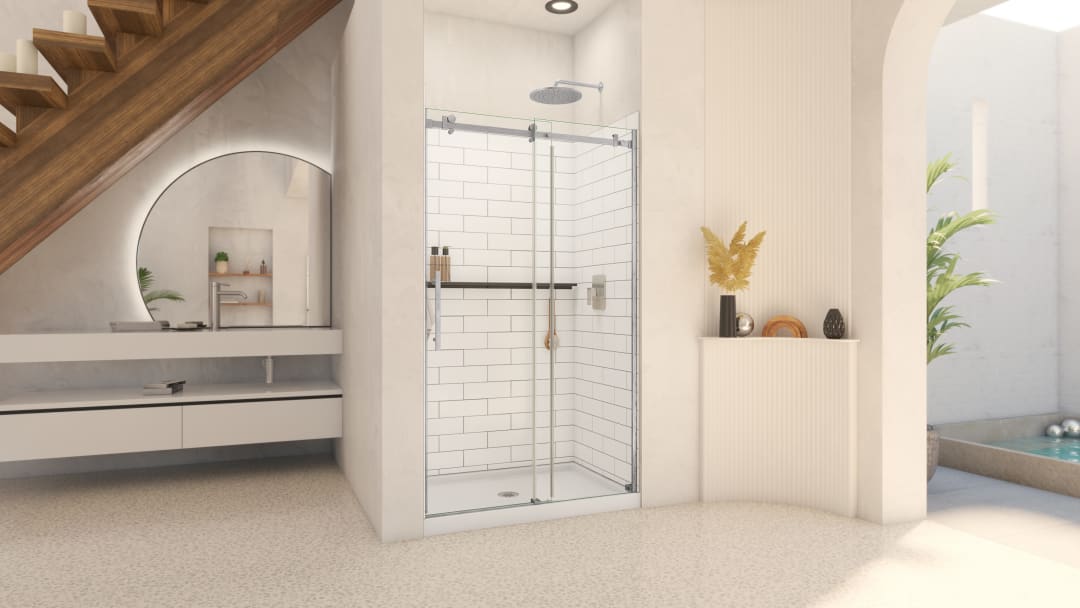 DreamLine Luna 44-48 in. W x 71 in. H Frameless Sliding Shower Door in Brushed Stainless Steel