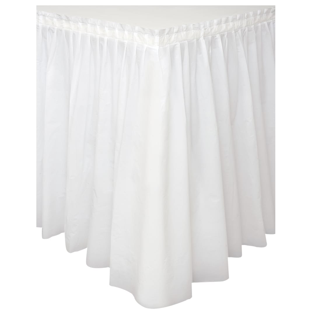 Bright White Solid Plastic Table Skirt, 29" x 21 ft