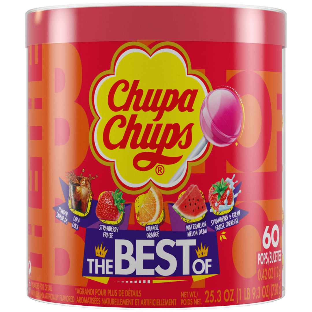 Chupa Chups The Best Of Lollipops Assorted Flavors 60 pc Drum