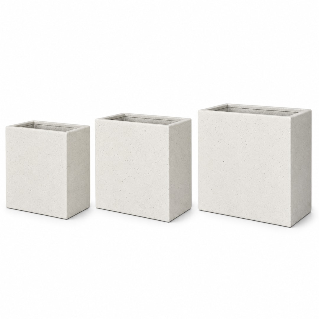 Set of 3 Rectangular Polystone Indoor/Outdoor Planters, White