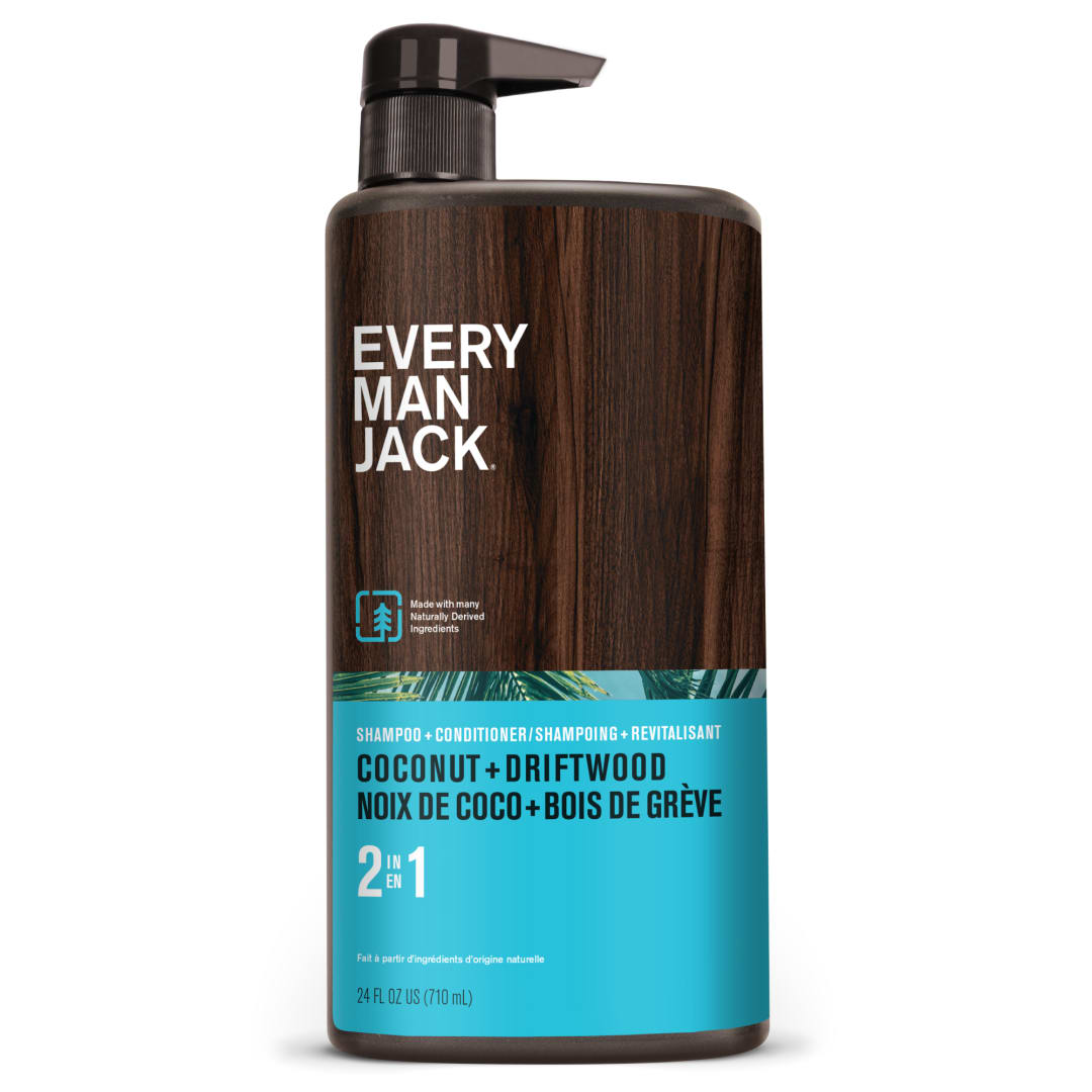 Every Man Jack 2-in-1 Daily Shampoo + Conditioner - Coconut & Driftwood | Nourishing For All Hair Types, Naturally Derived, Cruelty-Free Shampoo and Conditioner Set for Men | 24oz - 1 Bottle