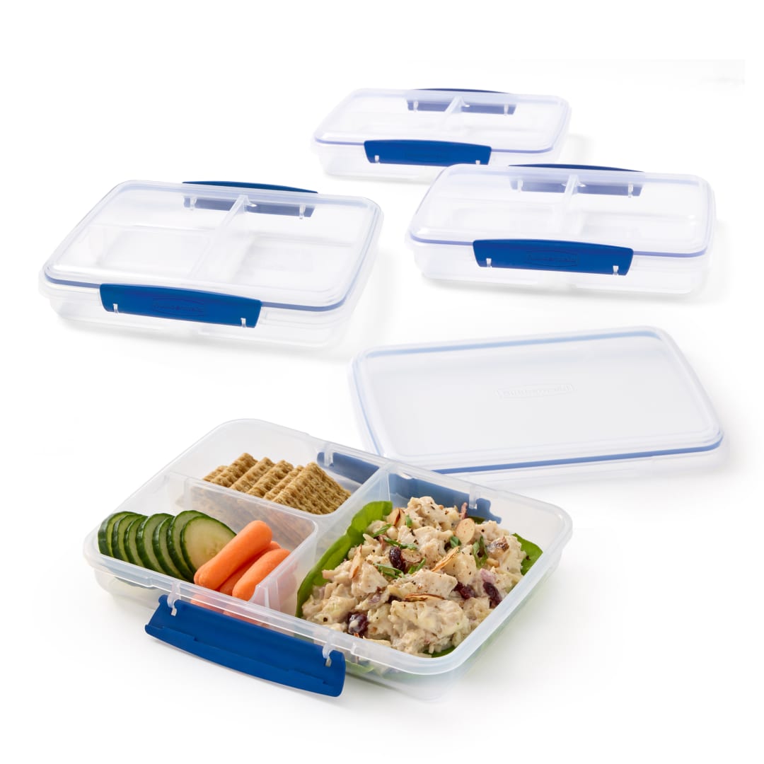 Rubbermaid Pack & Go Set with Two 350 mL Containers and Two 820 mL Containers, Divided Compartments, Meal Prep Containers with Secure Seal Lids