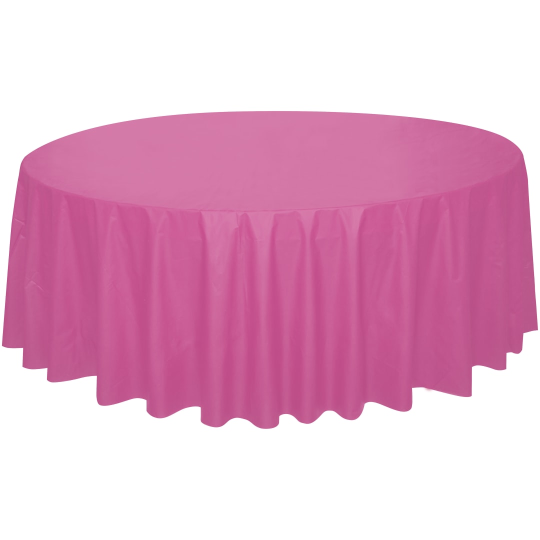 Hot Pink Solid Round Plastic Table Cover, 84"