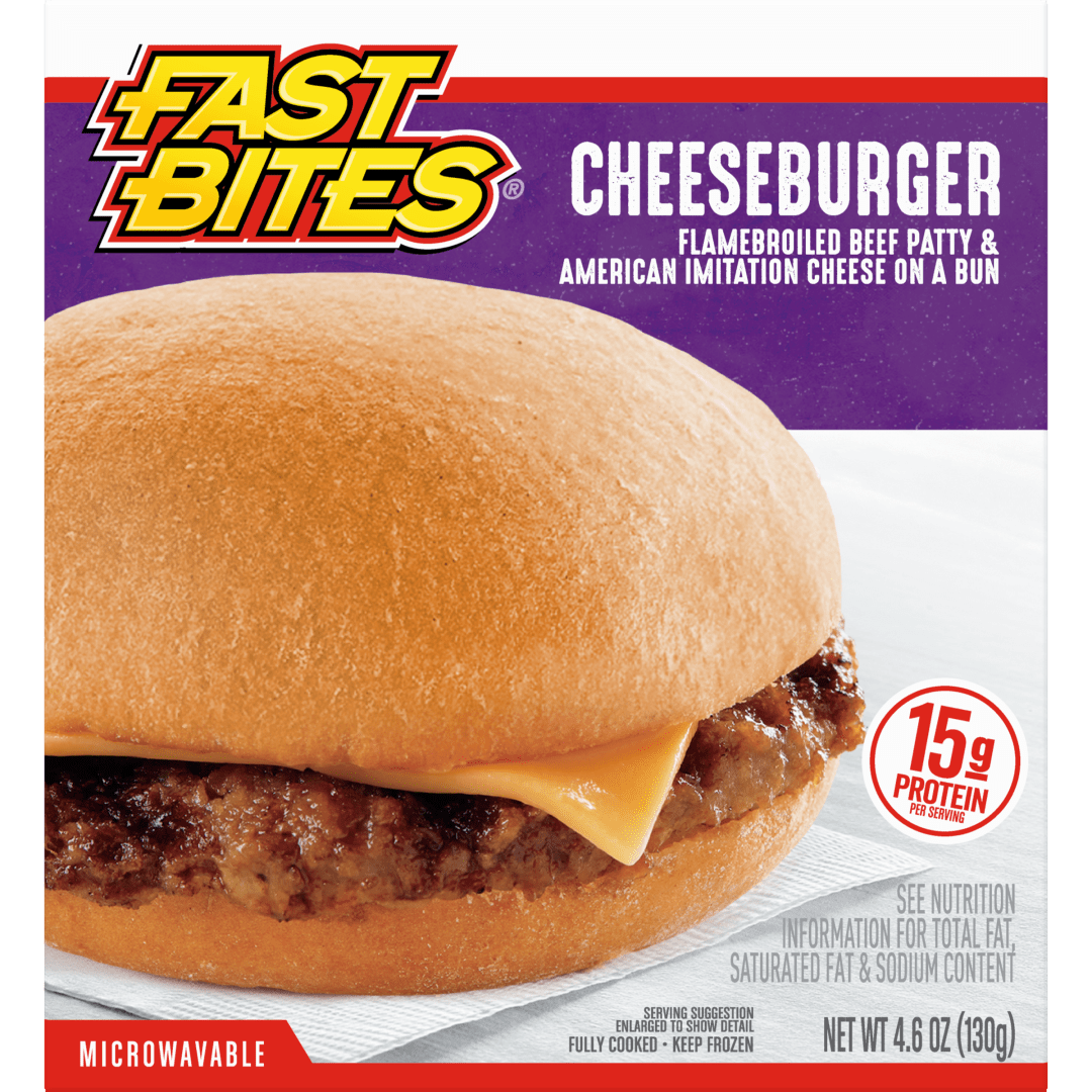 Fast Bites® Flamebroiled Beef Cheeseburger, 4.6 oz (Frozen)