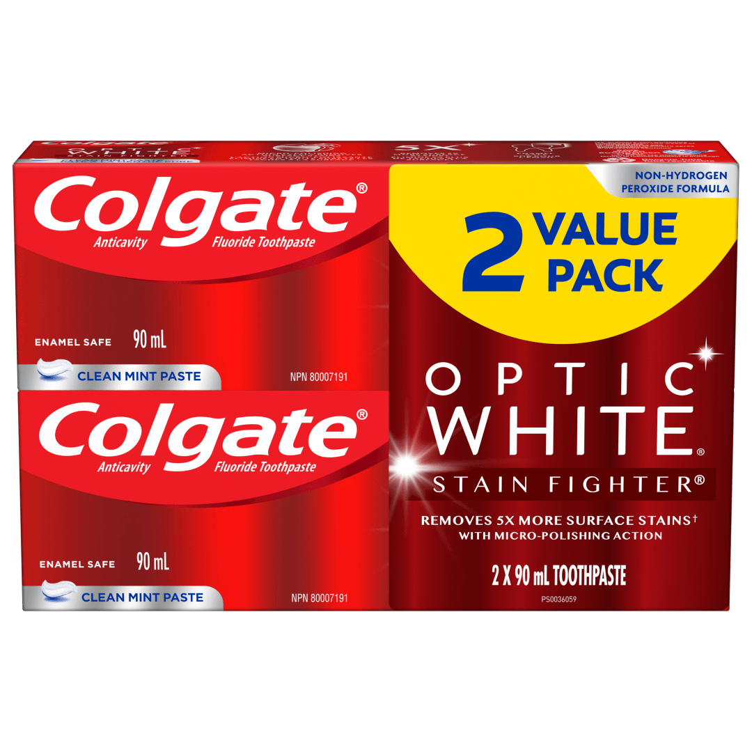 Colgate Optic White Stain Fighter Teeth Whitening Toothpaste Pack, Clean Mint Paste