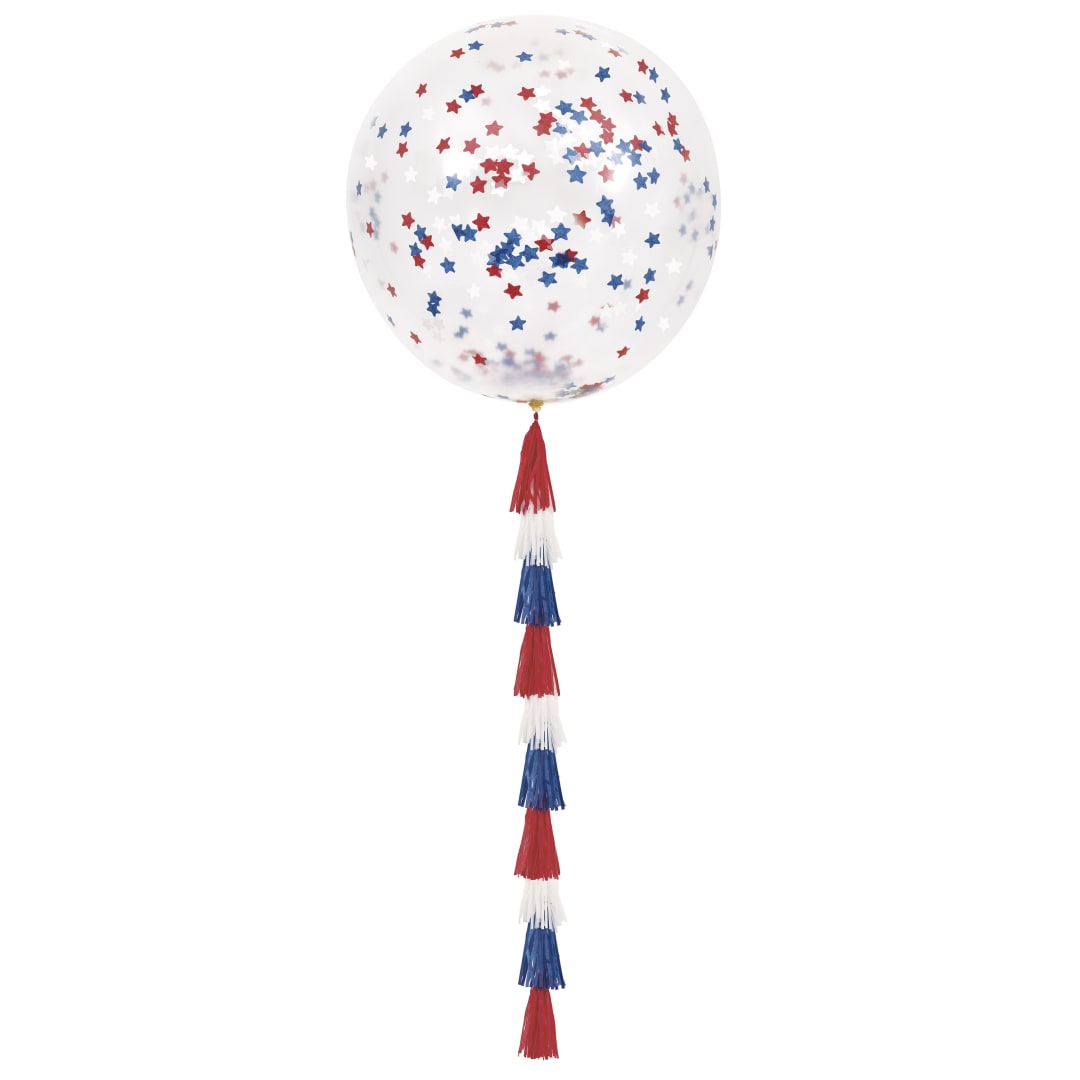 Clear Patriotic Confetti Filled Latex Balloon with Tassel Tail