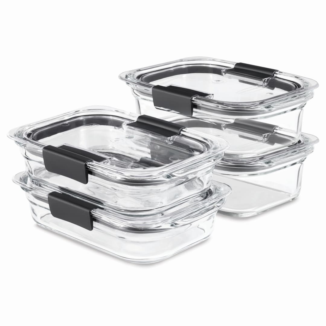 Rubbermaid® Brilliance® Glass Food Storage Containers, Set of 4 Food Containers with Lids (8 Pieces Total), BPA Free and Leak Proof