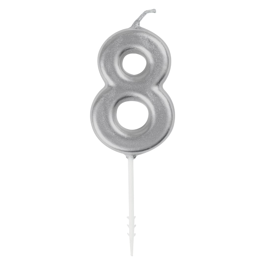 Mini Metallic Silver Number 8 Pick Birthday Candle