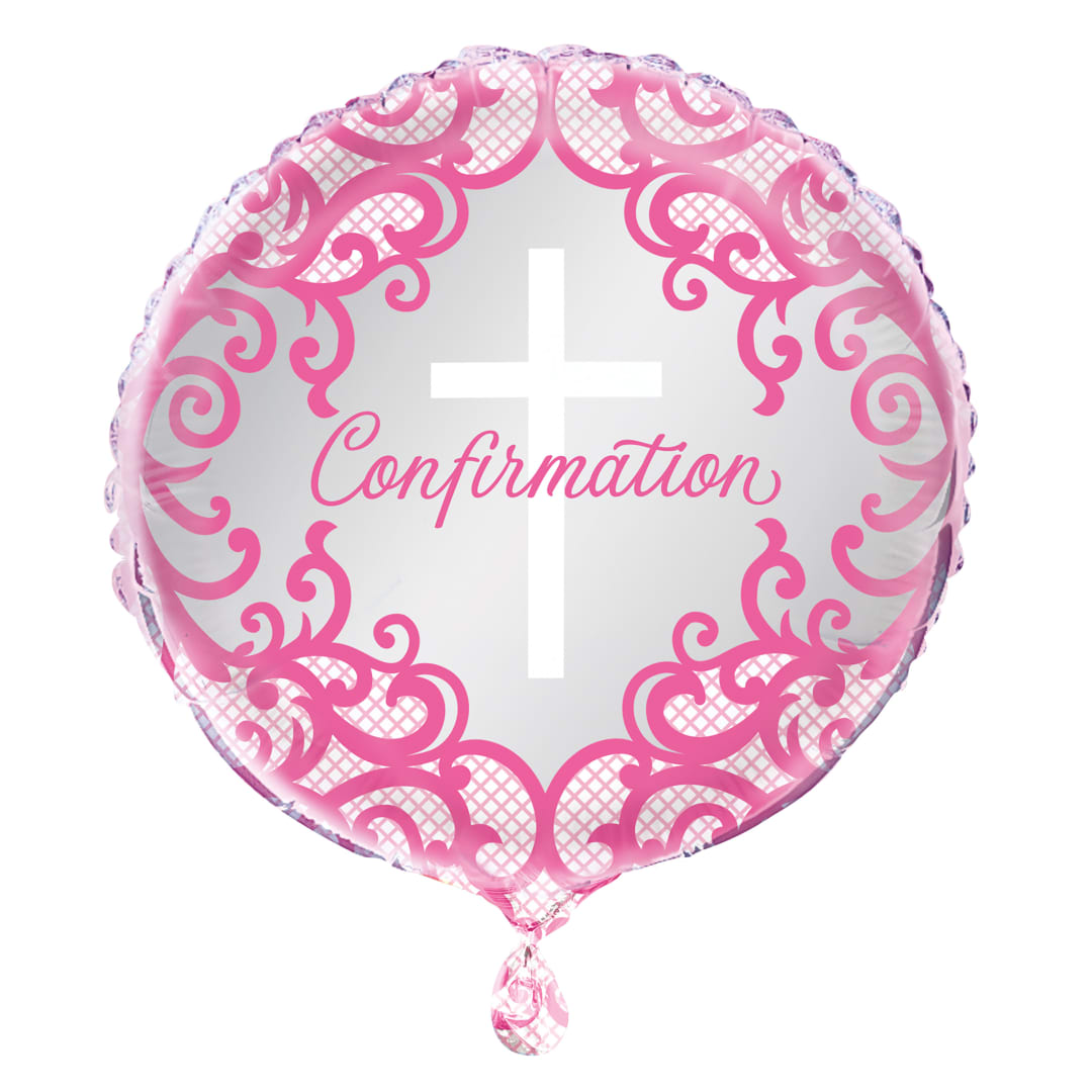 Fancy Pink Cross Confirmation Round Foil Balloon 18", Bulk