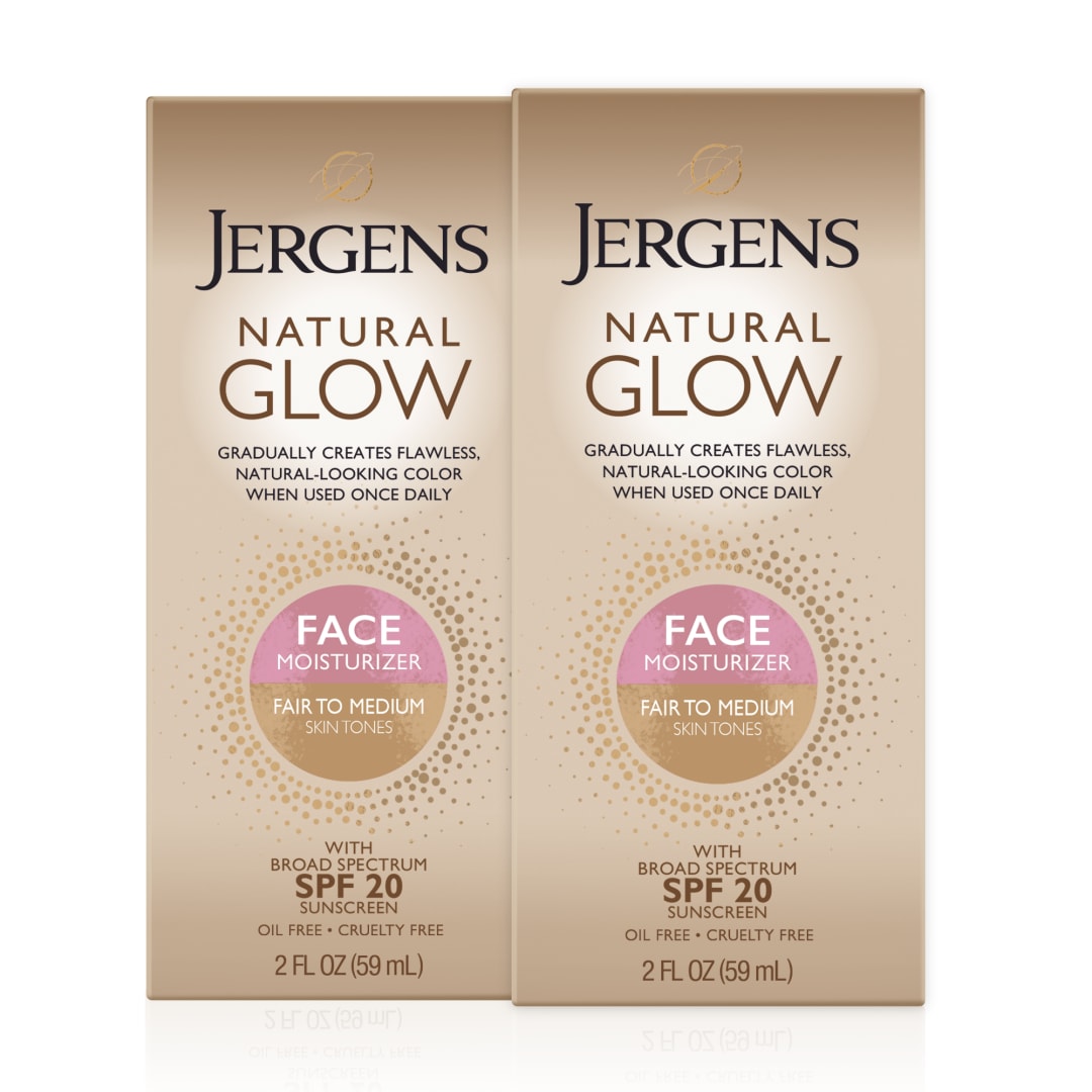 Jergens Natural Glow Face Self Tanner Lotion SPF 20, Fair/Medium, 2 oz, 2pk