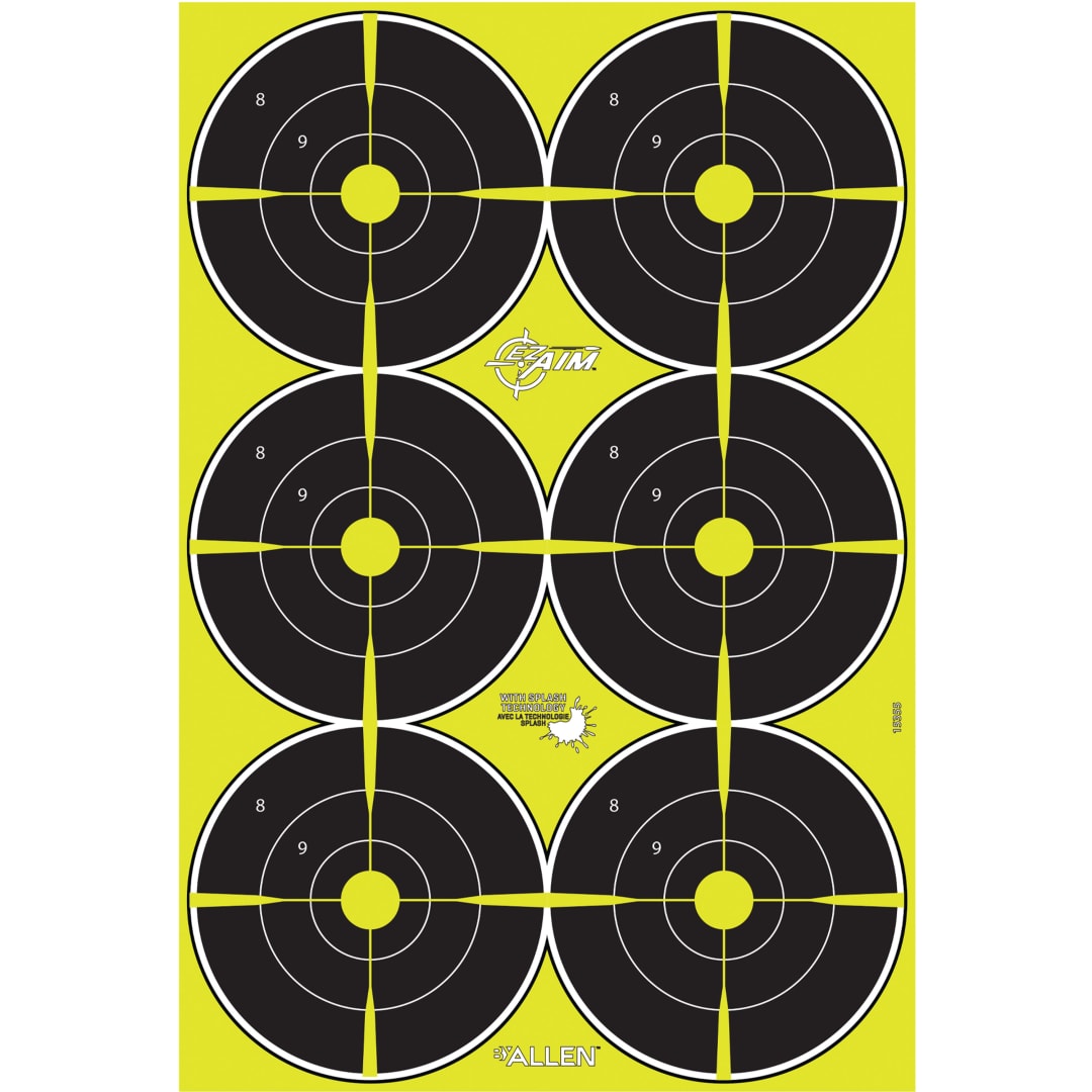 EZ Aim® Reactive Paper Shooting Targets, Bullseye, 6-Targets Per Sheet, 12.5"W x 18.25"H, 8-Pack, Black/Chartreuse