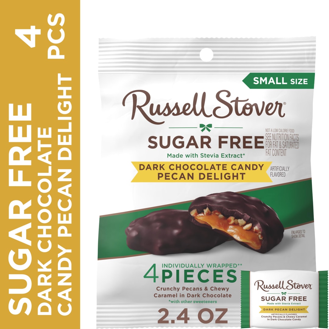 RUSSELL STOVER Sugar Free Dark Chocolate Pecan Delight Candy, 2.4 oz. bag