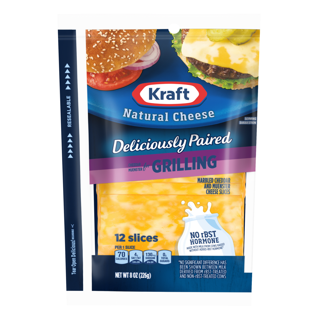 Kraft Deliciously Paired Cheddar &amp; Muenster Cheese Slices for Grilling, 12 ct Pack
