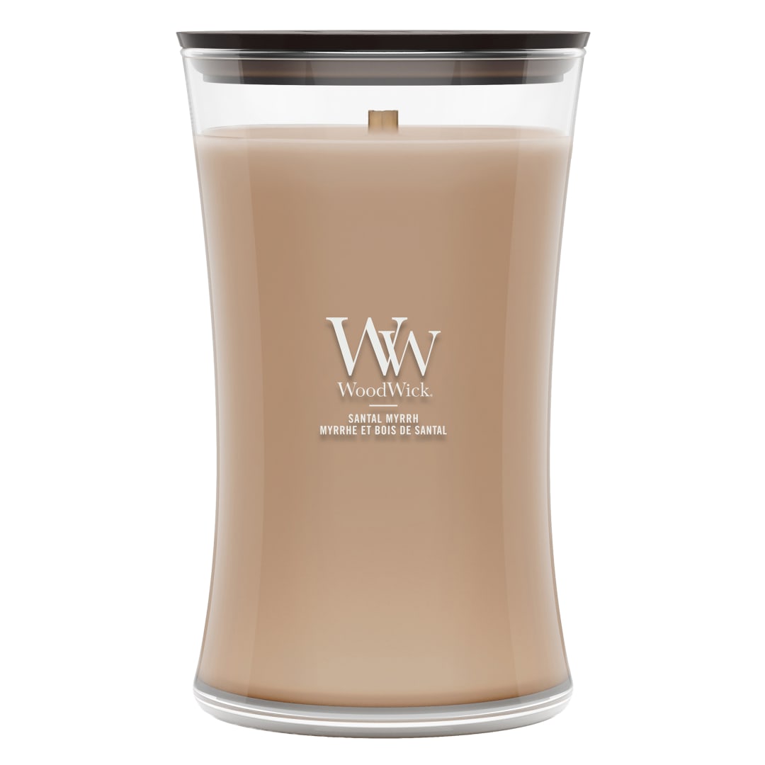 WoodWick Vela perfumada | Vela grande en forma de reloj de arena | Santal Myrrh | Regalos perfectos para mujeres