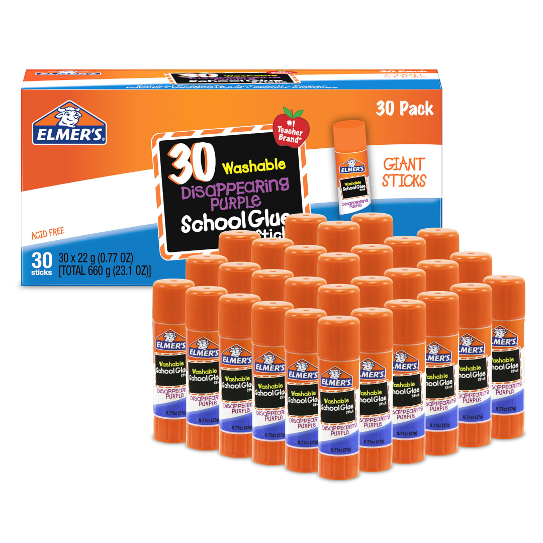 Elmer's Disappearing Purple School Glue Sticks, Washable, 22 Gram, 30 Count
