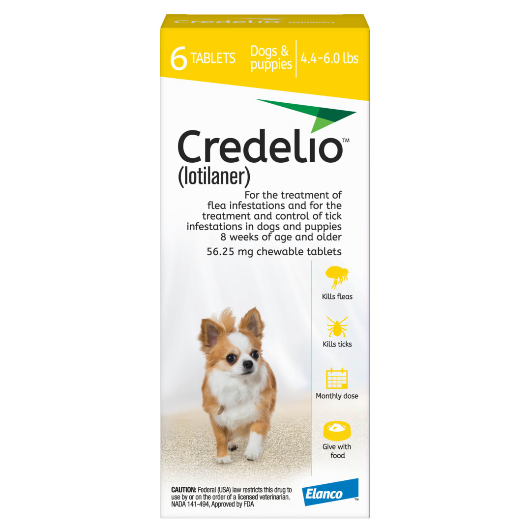 Credelio (lotilaner) Tick & Flea Treatment + Flea Infestation Protection for Dogs 4.4-6.0 lbs. (6 Tablets)