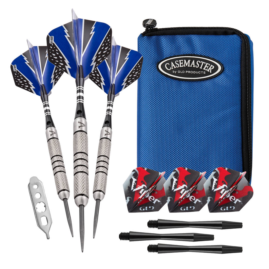 Viper Cold Steel Tungsten Steel Tip Darts 24 Grams and Casemaster Select Blue Nylon Dart Case