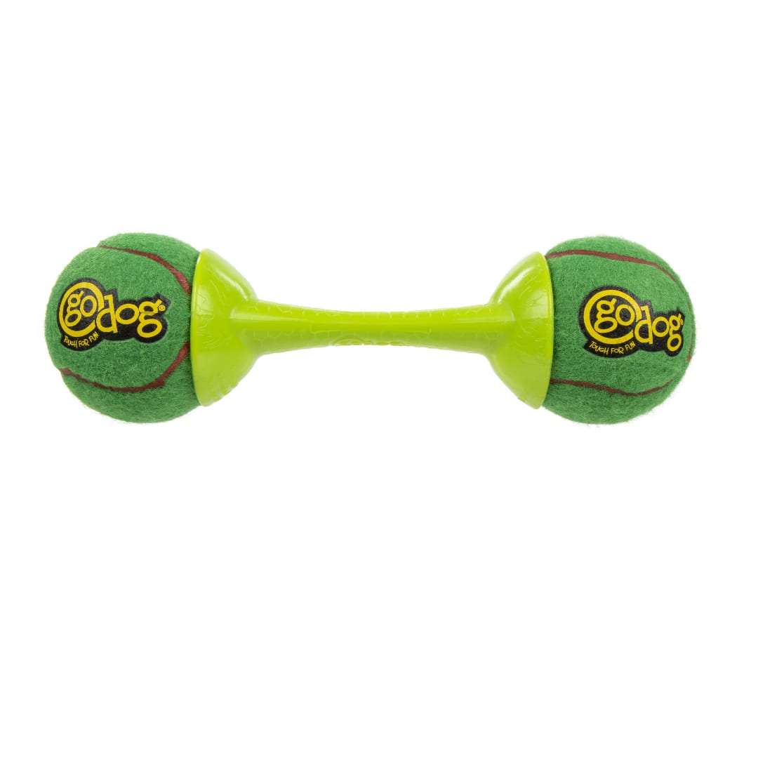 goDog Holiday Collection goBone Double Sided Tennis Ball Bone Dog Toy, Large, Green