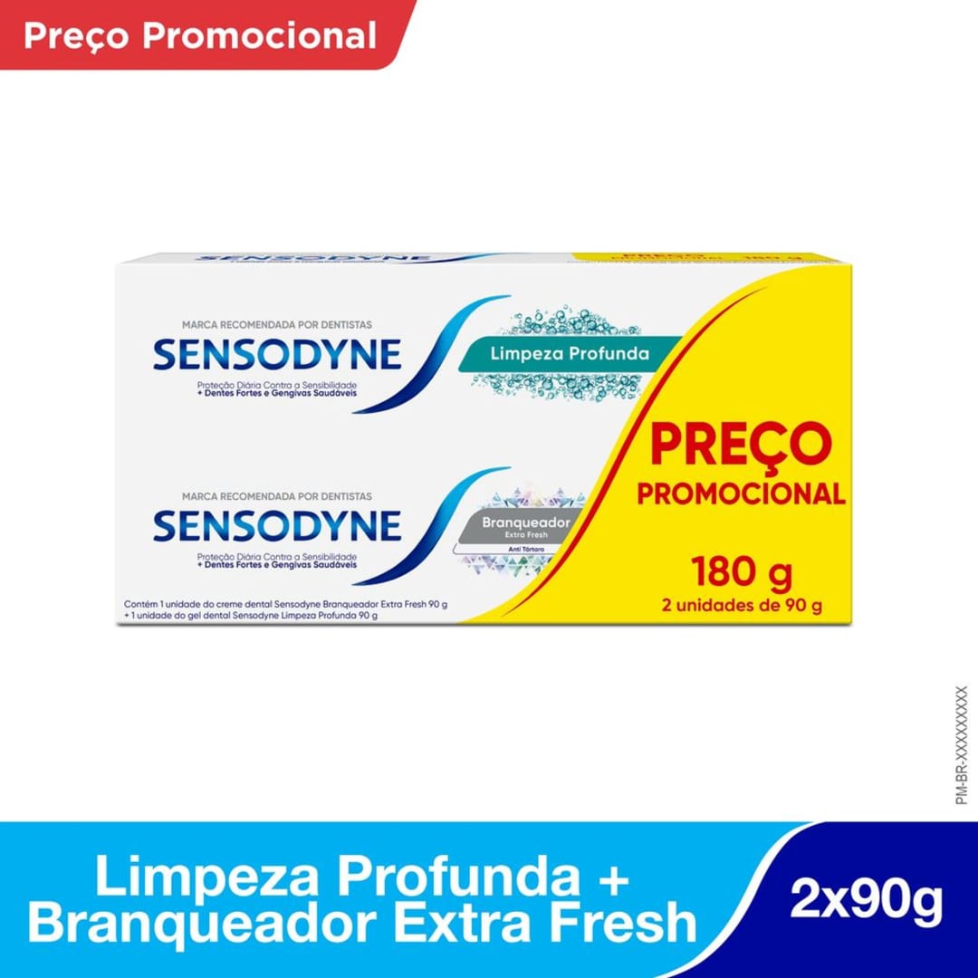 Sensodyne Kit Promocional Creme Dental para Dentes Sensíveis Branqueador Extra Fresh 90g, com 50% de desconto no Limpeza Profunda 90g