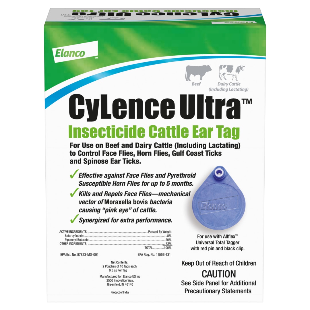 Elanco CyLence Ultra Insecticide Cattle Ear Tags | Fly & Tick Pest Control Ear Tags | 20 Cattle Ear Tags