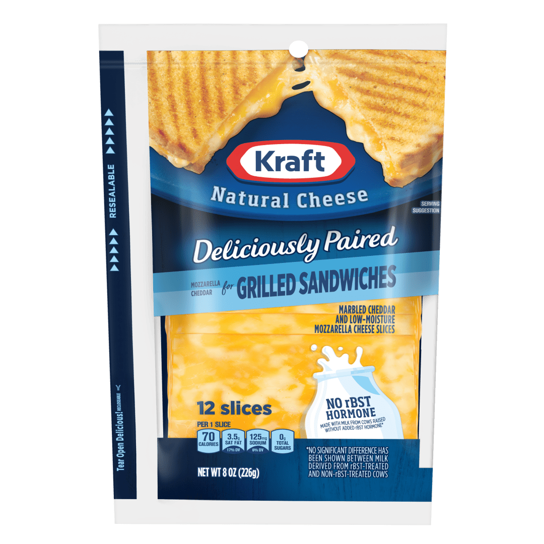 Kraft Deliciously Paired Mozzarella &amp; Cheddar Cheese Slices for Grilled Cheese Sandwiches, 12 ct Pack